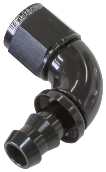 510 SERIES FULL FLOW TIGHT RADIUS PUSH LOCK 90° HOSE END -8AN BLACK                 