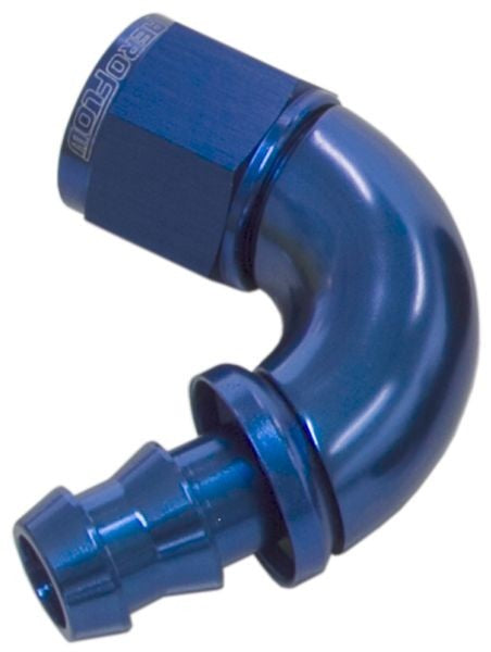 510 SERIES FULL FLOW TIGHT RADIUS PUSH LOCK 120° HOSE END -6AN BLUE    