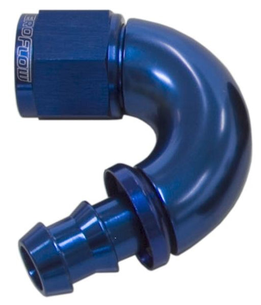 510 SERIES FULL FLOW TIGHT RADIUS PUSH LOCK 150° HOSE END -6AN BLUE   