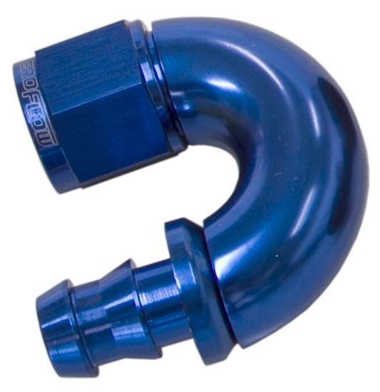 510 SERIES FULL FLOW TIGHT RADIUS PUSH LOCK 180° HOSE END -6AN BLUE      