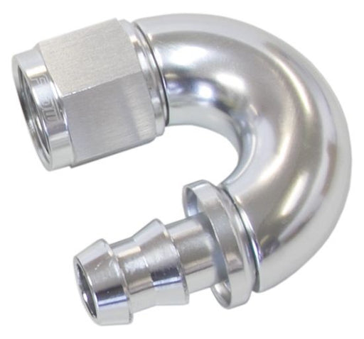 510 SERIES FULL FLOW TIGHT RADIUS PUSH LOCK 180° HOSE END -6AN SILVER      