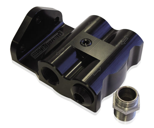 Billet Remote Oil Filter Head, -8 ORB Side entry, Black anodised finish