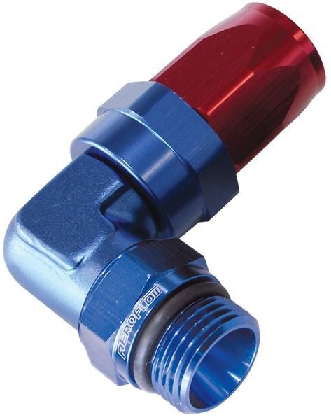 570 SERIES PTFE 90° HOSE END -6AN BLUE/RED           