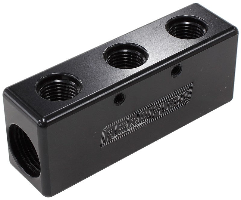 Billet 5 Port Fuel Log 3 x -6AN, 2 x -8AN, Black Finish