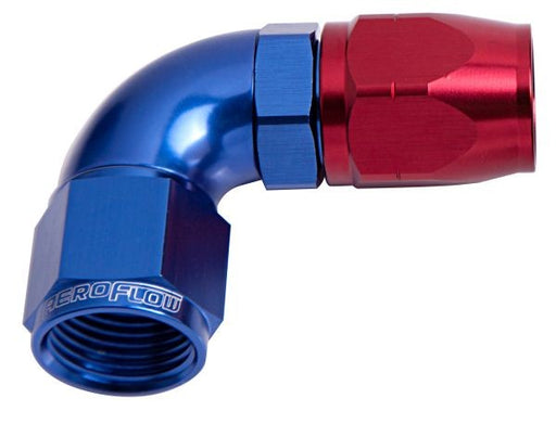 550 SERIES CUTTER ONE-PIECE FULL FLOW SWIVEL 90° HOSE END -4AN BLUE/RED