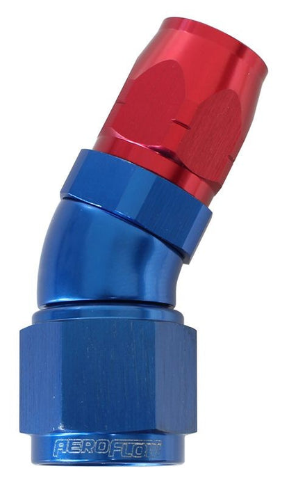 550 SERIES CUTTER STYLE ONE-PIECE SWIVEL 30° STEPPED HOSE END -8AN TO -6 HOSE BLUE/RED