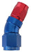 550 SERIES CUTTER STYLE ONE-PIECE SWIVEL 30° STEPPED HOSE END -8AN TO -6 HOSE BLUE/RED