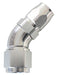 550 SERIES CUTTER STYLE ONE-PIECE SWIVEL 45° STEPPED HOSE END -10AN TO -8 HOSE SILVER