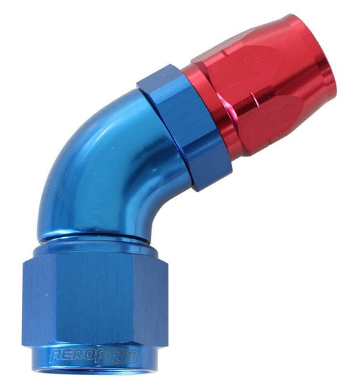 550 SERIES CUTTER ONE-PIECE FULL FLOW SWIVEL 60° STEPPED HOSE END -8AN TO -6 HOSE BLUE/RED