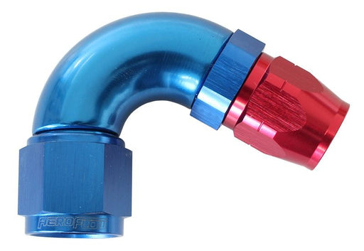 550 SERIES CUTTER STYLE ONE-PIECE SWIVEL 120° STEPPED HOSE END -10AN TO -8 HOSE BLUE/RED