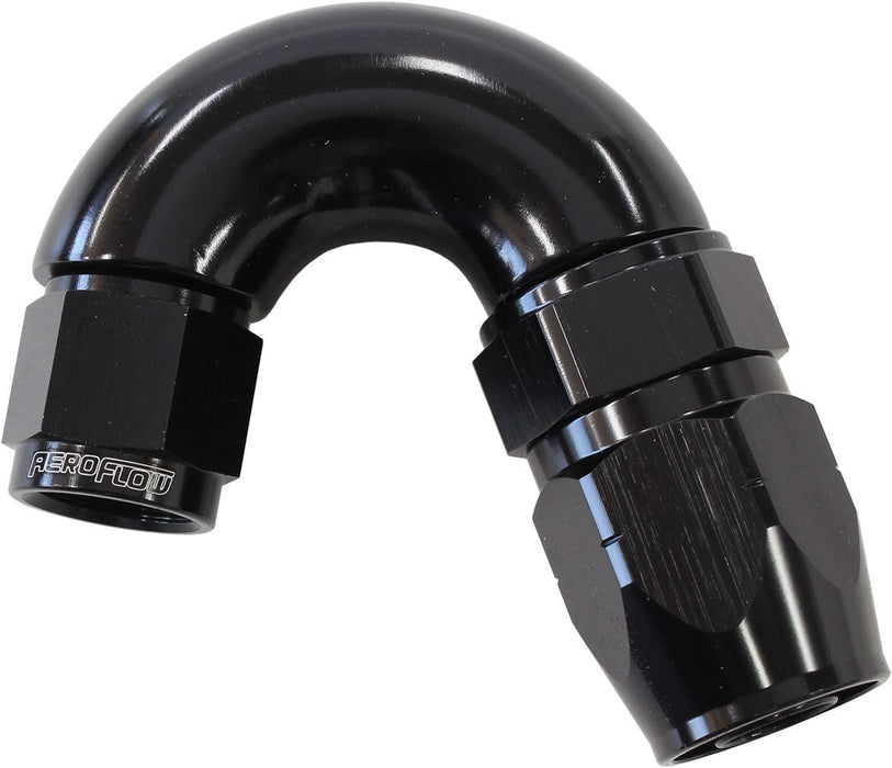 550 SERIES CUTTER STYLE ONE-PIECE SWIVEL 150° STEPPED HOSE END -8AN TO -6 HOSE BLACK