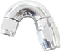 550 SERIES CUTTER STYLE ONE-PIECE SWIVEL 150° STEPPED HOSE END -8AN TO -6 HOSE SILVER