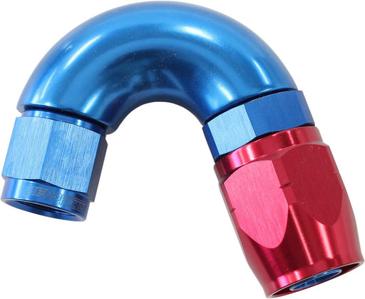 550 SERIES CUTTER STYLE ONE-PIECE SWIVEL 150° STEPPED HOSE END -6AN TO -8 HOSE BLUE/RED