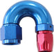 550 SERIES CUTTER STYLE ONE-PIECE SWIVEL 180° STEPPED HOSE END -8AN TO -6 HOSE BLUE/RED