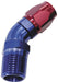 45° MALE NPT FULL FLOW SWIVEL HOSE END 1/8" TO -6AN BLUE / RED