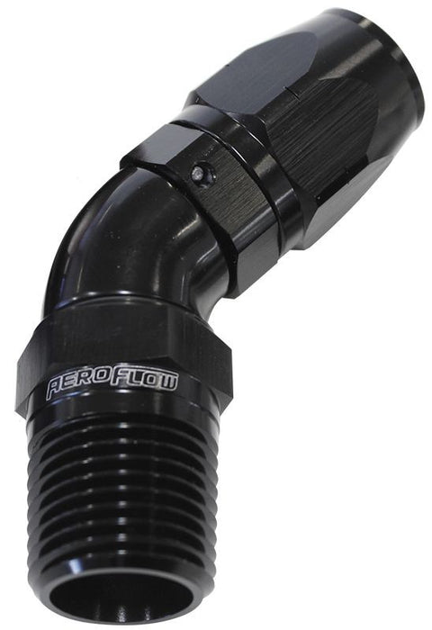 45° MALE NPT FULL FLOW SWIVEL HOSE END 1/8" TO -6AN - BLACK