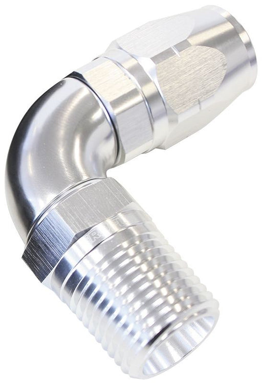 90° MALE NPT FULL FLOW SWIVEL HOSE END 1/8" TO -6AN SILVER