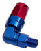 90° MALE NPT FULL FLOW SWIVEL HOSE END 1/2" TO -10AN BLUE/RED