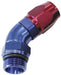 45° MALE ORB FULL FLOW SWIVEL HOSE END -4 ORB TO -6 HOSE BLUE/RED