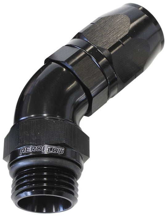 45° MALE ORB FULL FLOW SWIVEL HOSE END -6 ORB TO -8 HOSE BLACK