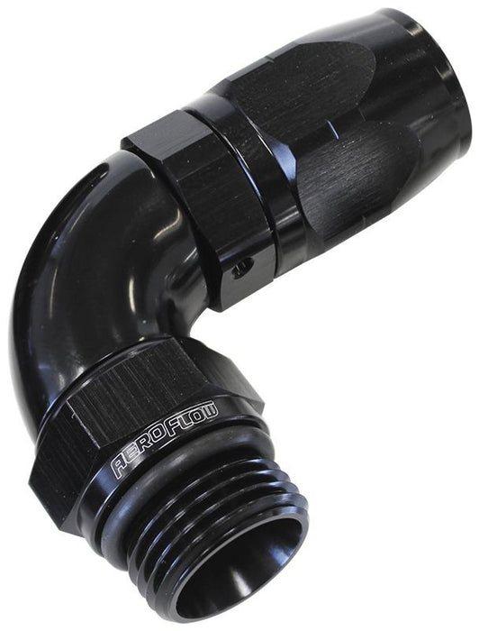 90° MALE ORB FULL FLOW SWIVEL HOSE END -4 ORB TO -6AN BLACK