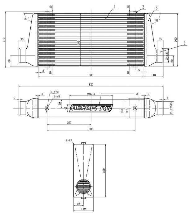 STREET SERIES ALUMINIUM INTERCOOLER 600 x 300 x 76mm POLISHED