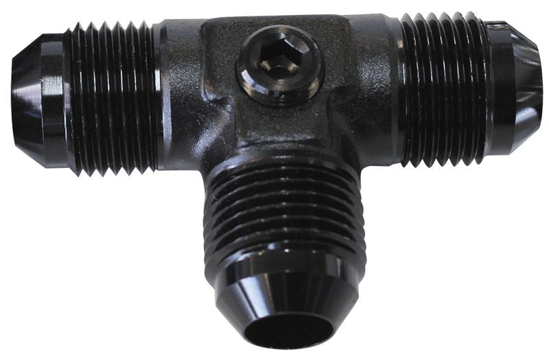 MALE FLARE TEE -6AN WITH 1/8 PORT BLACK ALL SIDES MALE AN   AF824-06PBLK