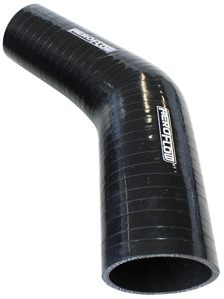 GLOSS BLACK 45° SILICONE REDUCER / EXPANDER HOSE 3" (76mm) TO 2-1/2" (63mm) I.D 5mm WALL THICKNESS, 140mm LEG