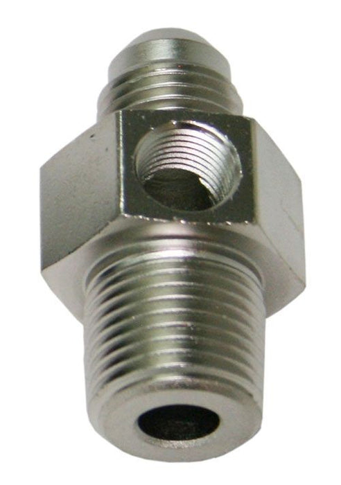 Male NPT to Adapter 1/8" to -4AN with 1/8" Port, Silver Finish 