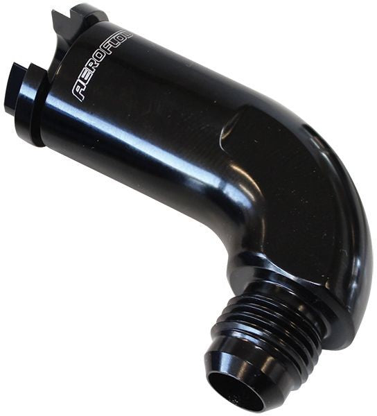 90° PUSH-ON EFI FUEL FITTING 3/8" PRESSURE SIDE TO -6AN, BLACK 