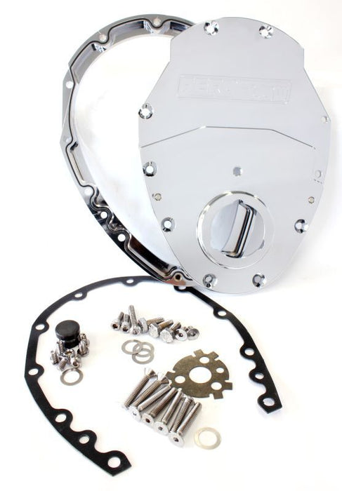 SB CHEV 350 2-PIECE BILLET TIMING COVER - CHROME