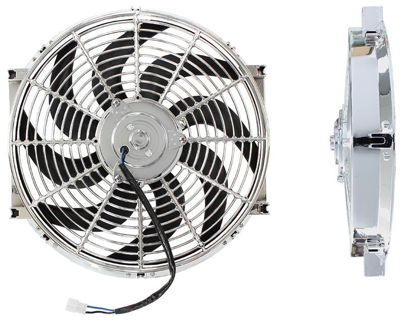 14" CHROME ELECTRIC THERMO FAN (CURVED BLADES)