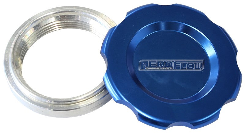 LOW PROFILE BILLET ALUMINIUM FILLER CAP & BUNG - 2" WELD-ON BUNG WITH BLUE CAP