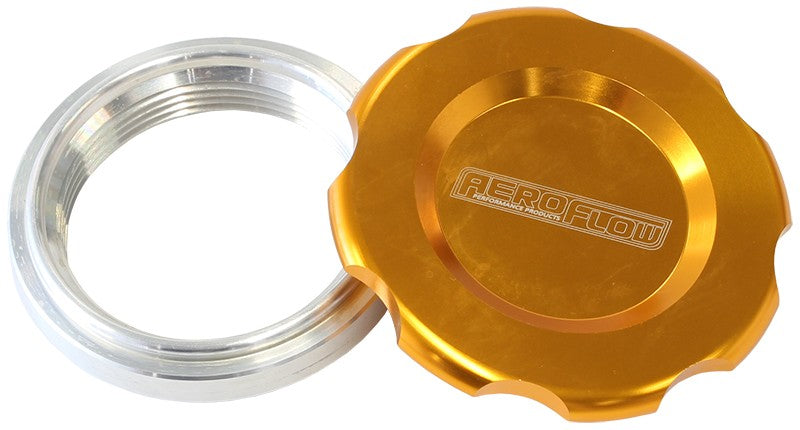 LOW PROFILE BILLET ALUMINIUM FILLER CAP & BUNG - 2" WELD-ON BUNG WITH GOLD CAP