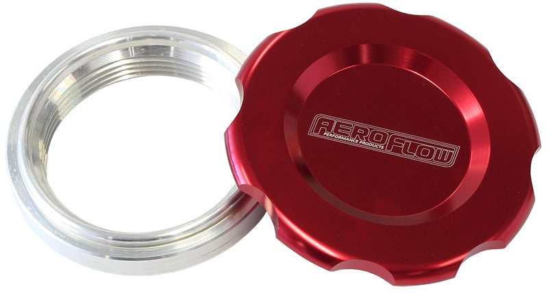 LOW PROFILE BILLET ALUMINIUM FILLER CAP & BUNG - 2" WELD-ON BUNG WITH RED CAP