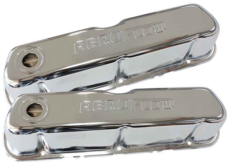 CHROME STEEL VALVE COVERS SUIT 289-351W - WITH AEROFLOW LOGO