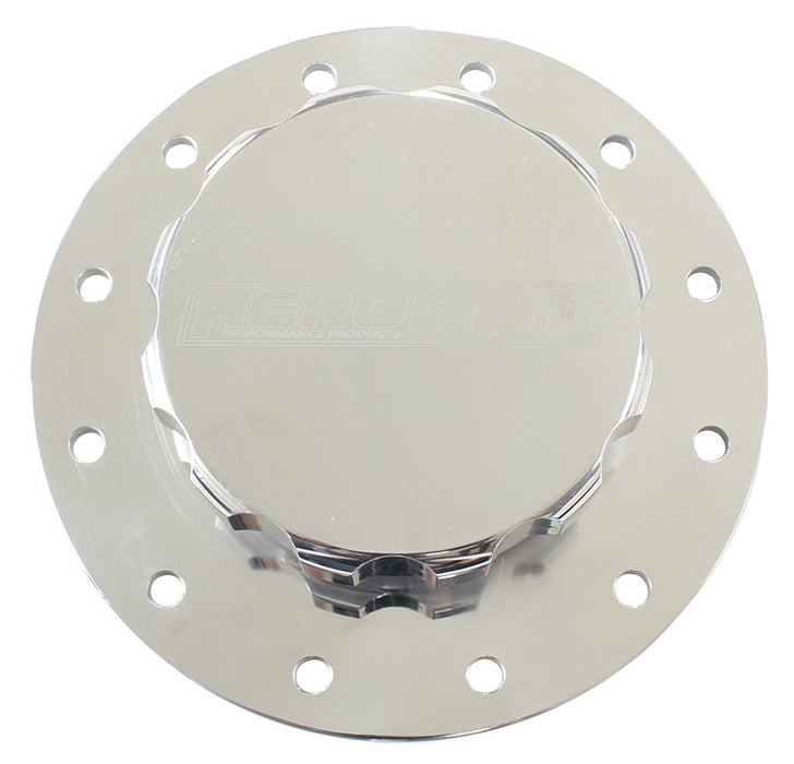 Screw-On Billet Fuel Cell Cap Assembly Polished Finish With Bolts & Gasket.