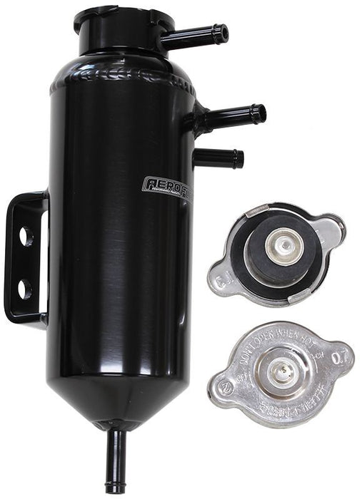 UNIVERSAL HEADER TANK - BLACK, WITH 5/16" BARBS, RADIATOR CAP & BLANKING CAP      