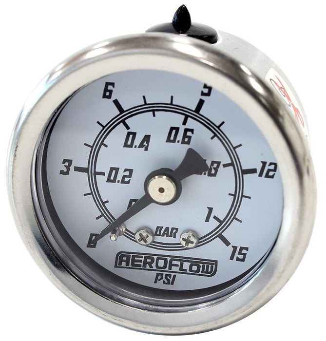 1-1/2" 15 PSI PRESSURE GAUGE WHITE FACE BLACK POINTER