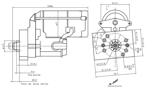 SB & BB CHEV XPRO SUPER TORQUE STARTER SUIT 153 & 168 TOOTH 2KW / 2.7HP ADJUSTABLE MOUNT