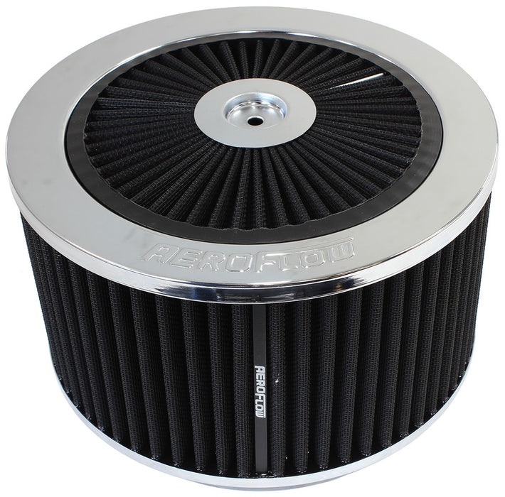 CHROME 9" x 5" FULL FLOW AIR FILTER ASSEMBLY, 7-5/16" NECK