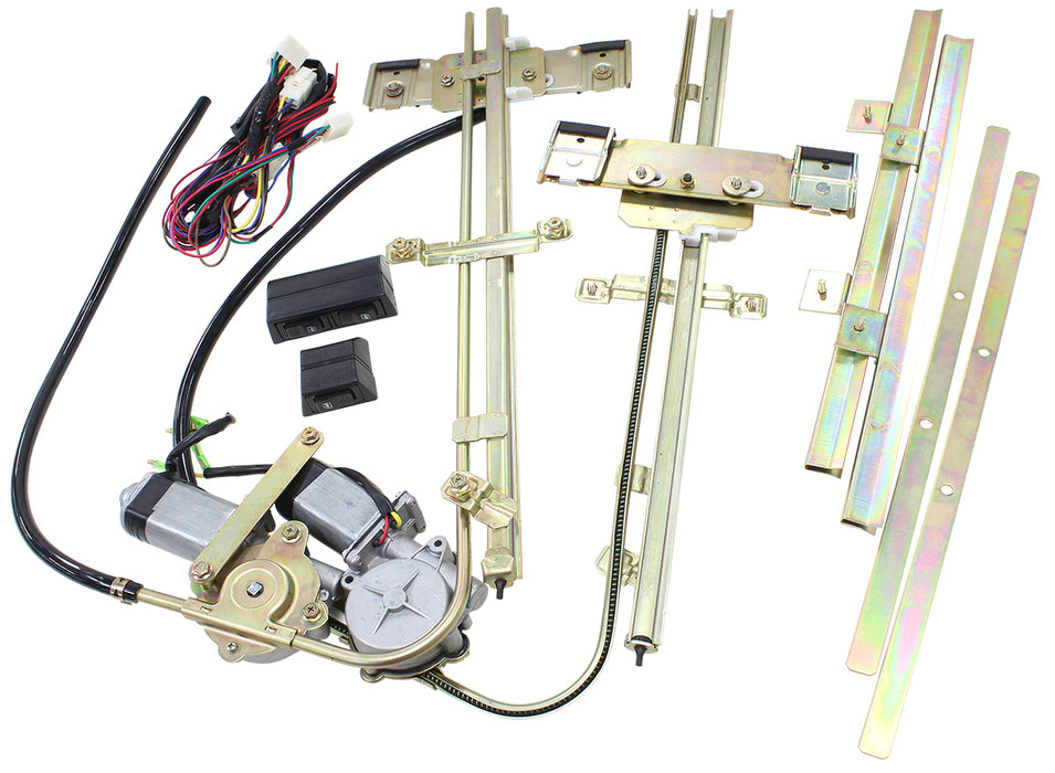 Electric Power Window Kit with Switches & Wiring Suits 2 Doors with Flat Glass