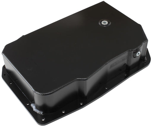 3.35" DEEP FABRICATED TRANSMISSION PAN INCLUDING FILTER EXTENSION SUIT GM 6L80E, BLACK FINISH    