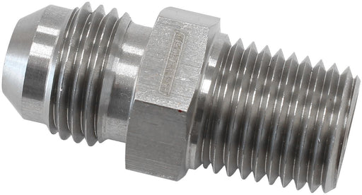 STAINLESS STEEL TURBO OIL FEED FITTING, 1/4"NPT TO MALE -6AN