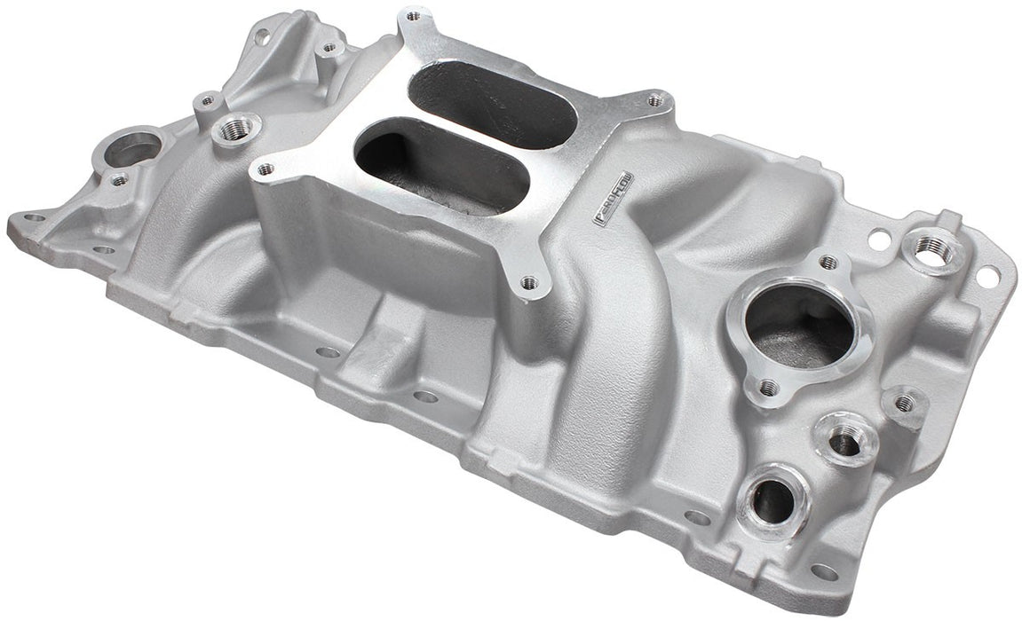 SB CHEV STREET DUAL PLANE INTAKE MANIFOLD, NATURAL FINISH