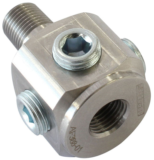 AF388-01 - AEROFLOW 1/8" NPT TO NPT BLOCK TEE STAINLESS STEEL ADAPTER 