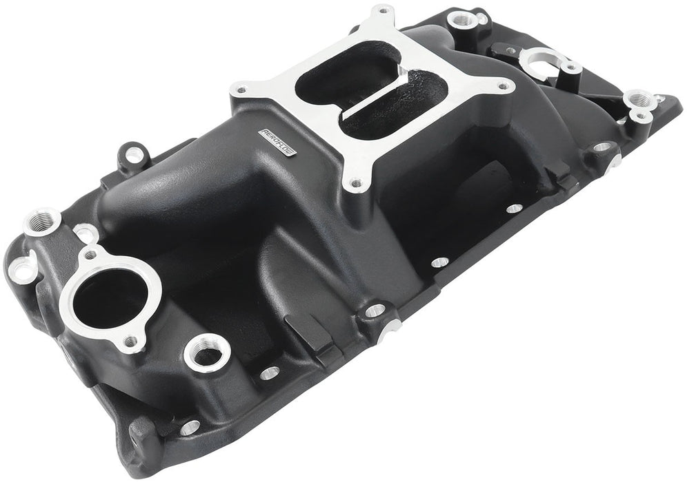 BB CHEV AIR GAP DUAL PLANE INTAKE MANIFOLD, BLACK FINISH