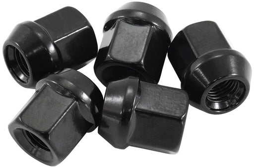 Acorn Short Open Black Wheel Nuts - M12 x 1.50mm Pack of 5, 60 Degree Taper 