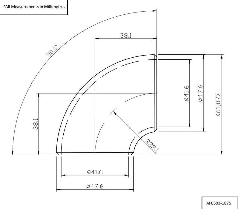 1-5/8" (41mm) Steam Pipe Tube, 90 Degree Bend, 1.0D Radius