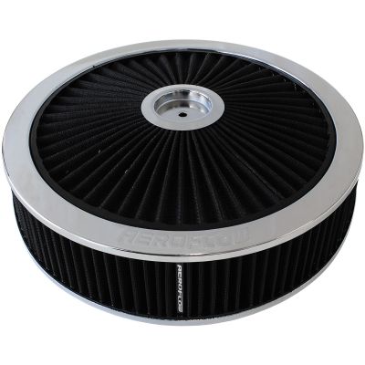 CHROME FULL FLOW 14" x 5" AIR FILTER ASSEMBLY WITH 1-1/8" DROP BASE, 5-1/8" NECK